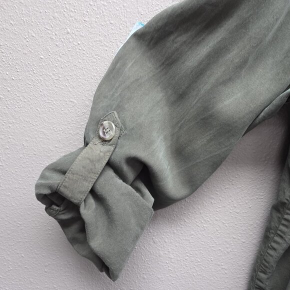 Love 8 Shirt Womens Extra Large Green Lyocell Utility Button Front Pockets - Picture 5 of 12